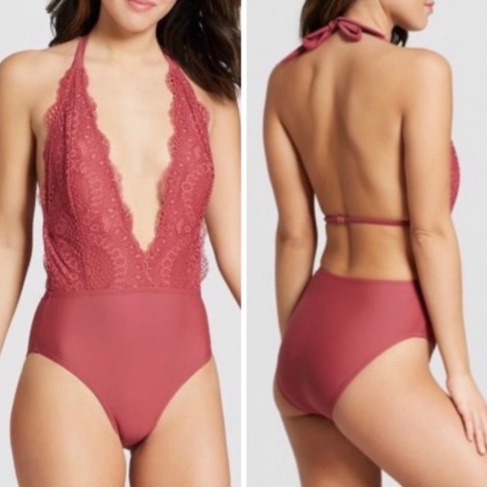 Xhilaration Lace Plunge One Piece Swimsuit